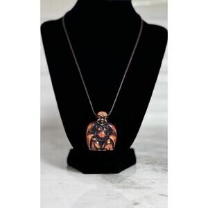 Vintage 80s MCM Chunky Buddah Bakelite Pendant Necklace Rare